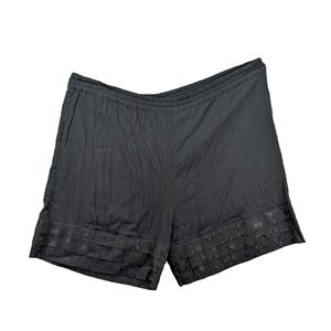 MSAS Women's Black Shorts Embroidered Hem Elastic Waist Pockets Rayon Free Size‎